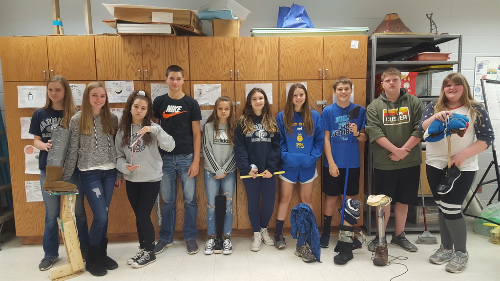 8th grade science students prosthetic used their engineering skills to design and build a prothetic leg after learning about the skeletal and muscular systems in class. 